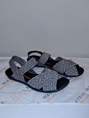bernie mev. Silver Knit Slingback Sandals
